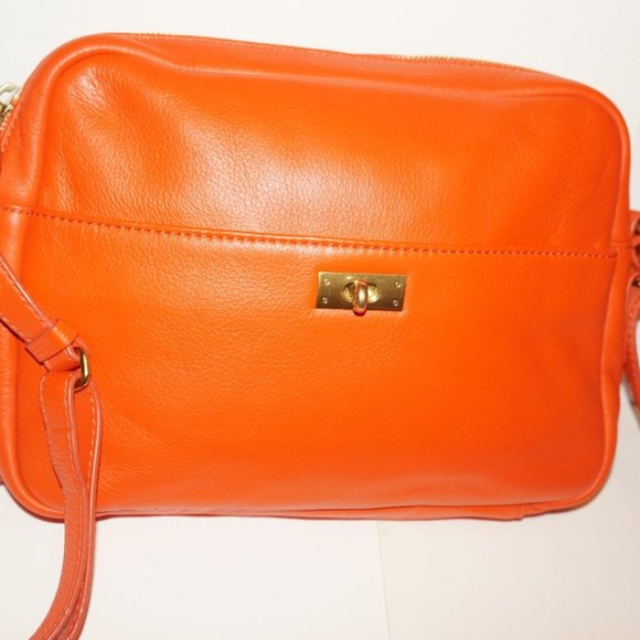 J.Crew  Wixon, Crossbody Bag! Orange kid gloves leather. - Picture 4 of 8